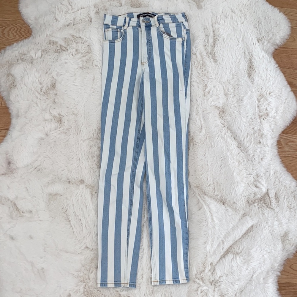 Zara blue and white striped denim jeans!
